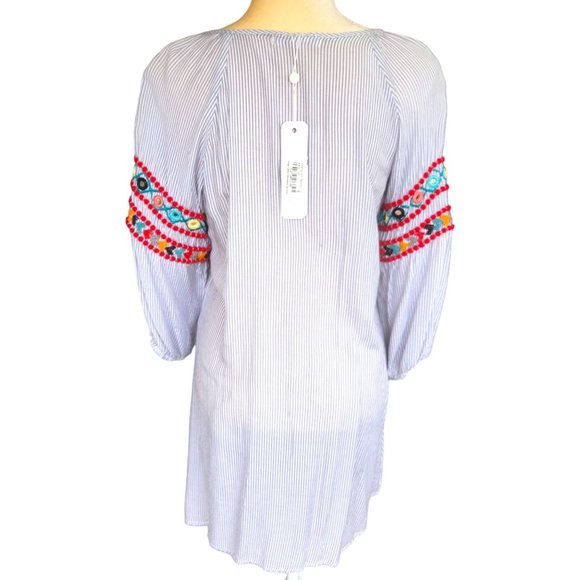 America and Beyond Boho Fringe Embroidered Mini Dress with Tassel Ties NEW w/TAG - Picture 9 of 12